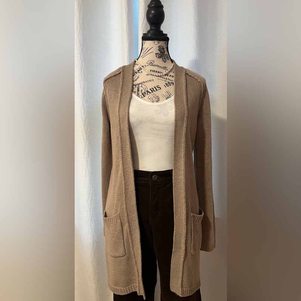 LOFT Women's Beige Open-Front Cardigan